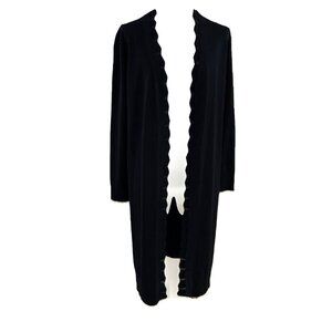 Cable & Gauge Open Front Duster Cardigan Size M Black Scalloped Edge Whimsigoth